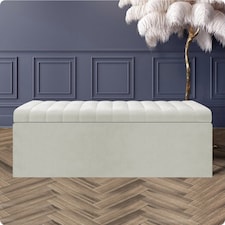 90cm Safar Large Striped Storage Ottoman Box, Cream Plush Velvet Upholstered Deep Storage Ottoman End of Bed Bench
