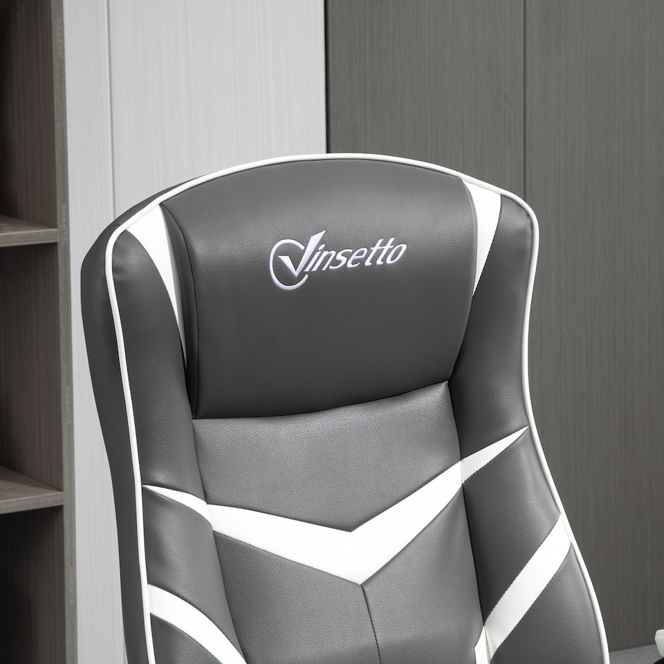 image 1 of Vinsetto Gaming Chair Ergonomic Computer Chair with Adjustable Height Pedestal Base, Home Office Desk Chair PVC Leather Exclusive Swivel Chair Grey