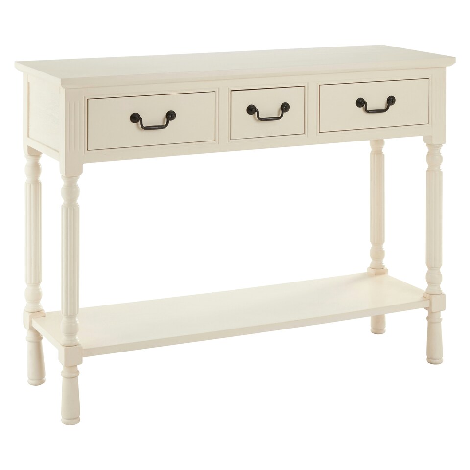 image 1 of Interiors by Premier Pearl White Console Table for Hallway, Pine Wood  Wood Table for Home Décor with 3 drawers White