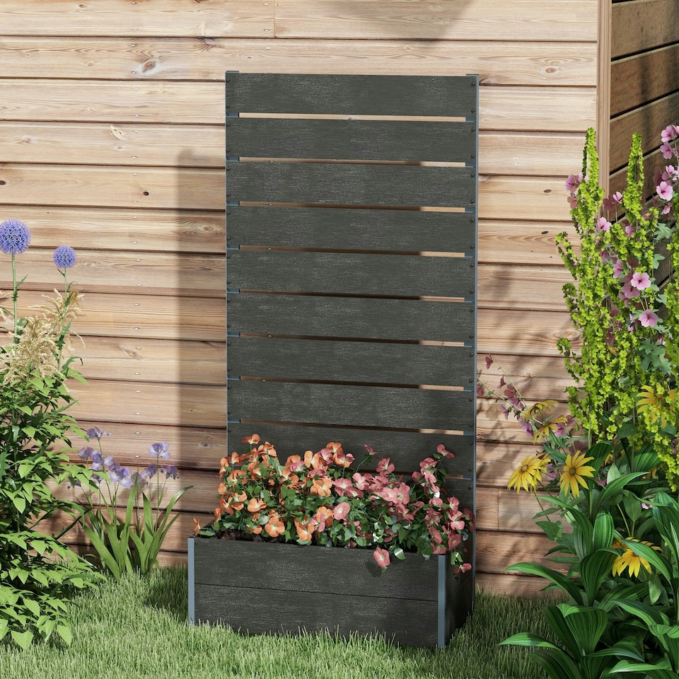 image 1 of Outsunny Raised Garden Bed with Trellis and Drainage Hole, Planter Box Black 