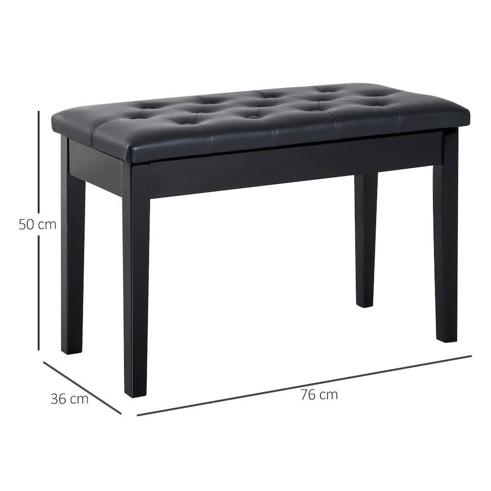 image 1 of HOMCOM Classic Piano Bench Padded Seat Makeup Stool Solid Wood Wooden Black