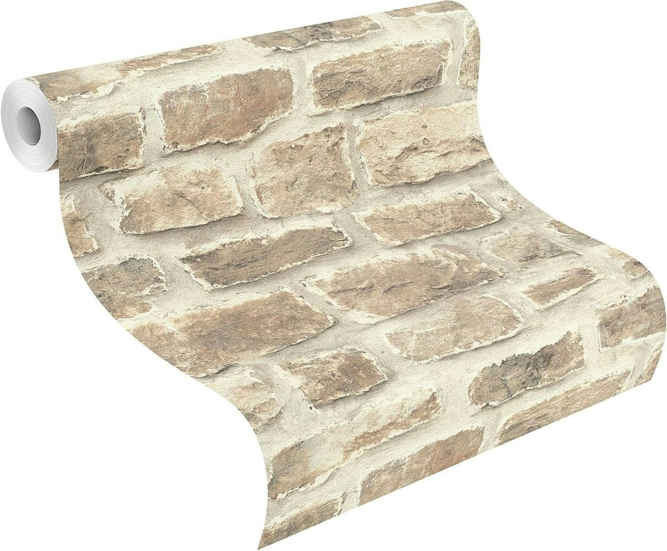 image 1 of Rustic Stone Brick Natural Wallpaper | Cream