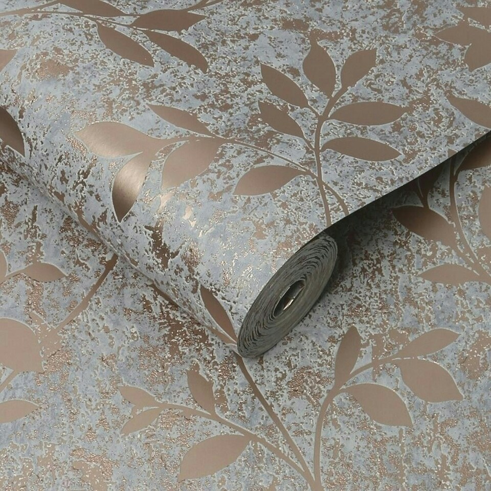 image 1 of Superfresco Milan Trail Floral Rose Gold Wallpaper Grey | Grey
