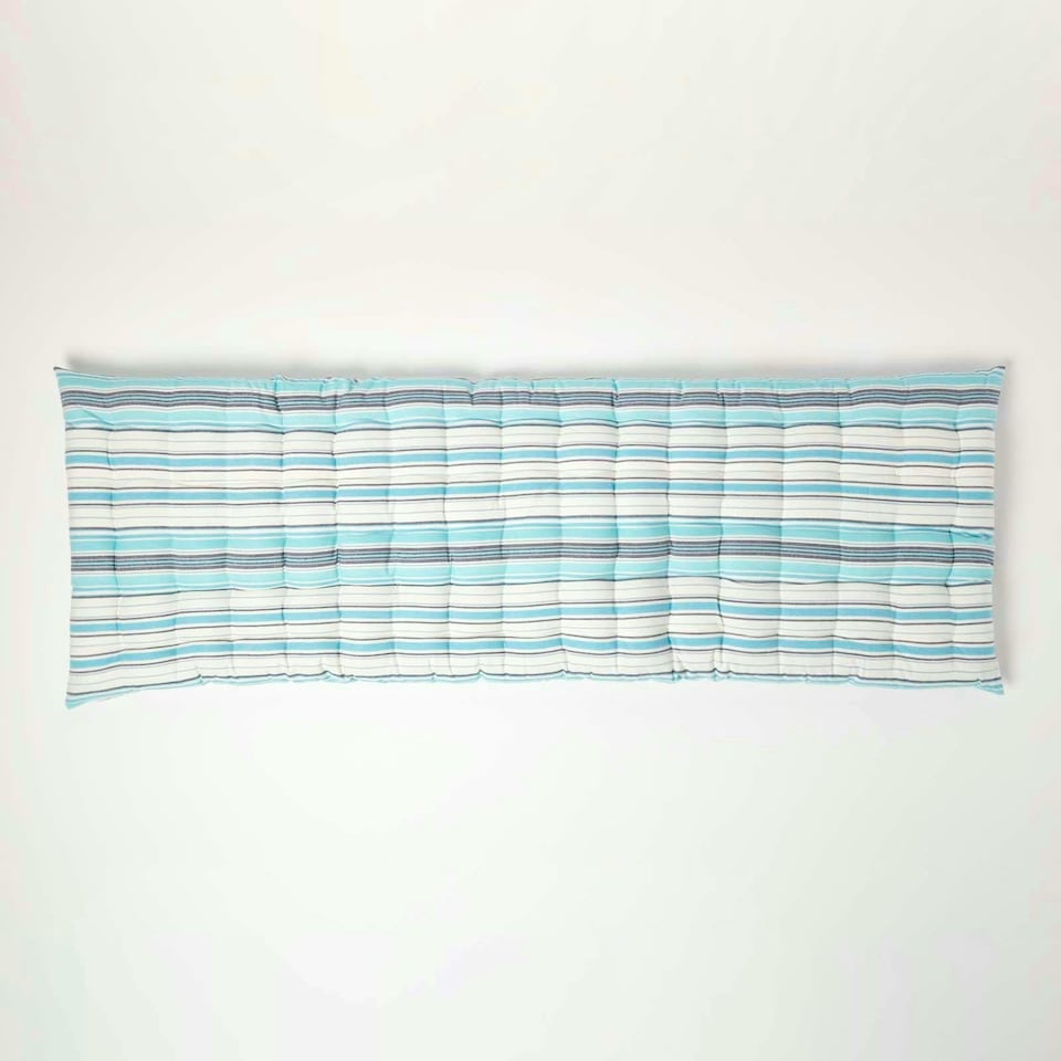 image 1 of Homescapes Garden Bench Cushion Luxury 3 Seater Cotton Stripe Indoor Outdoor Seat Pad | Blue | 143 x 48 cm | 1
