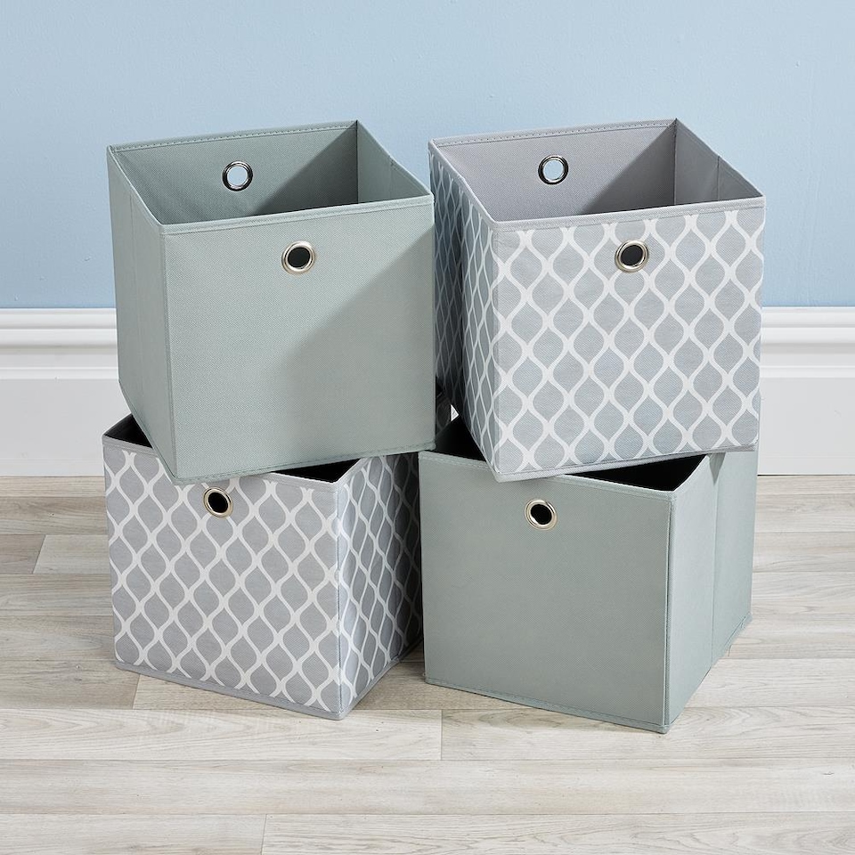 image 1 of Folding Square Storage Utility Box Drawer 4 Piece Fabric Cube Set | Grey | Grey Rain Drop
