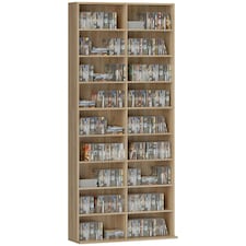 HOMCOM 640 CD Storage Unit 360 DVD Storage Tower w/ 18 Compartments Natural | Brown | 78.5W x 24D x 175H cm