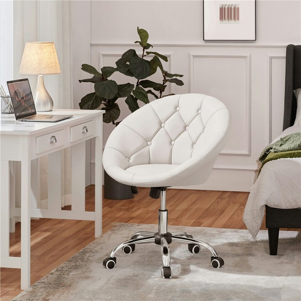image 1 of Yaheetech Tufted Leisure Office Chair Adjustable Height White