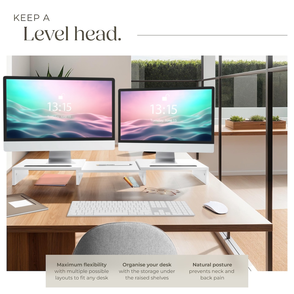 image 1 of Monitor Stand Bozen - 3-piece, adjustable, smartphone holders, incl. storage