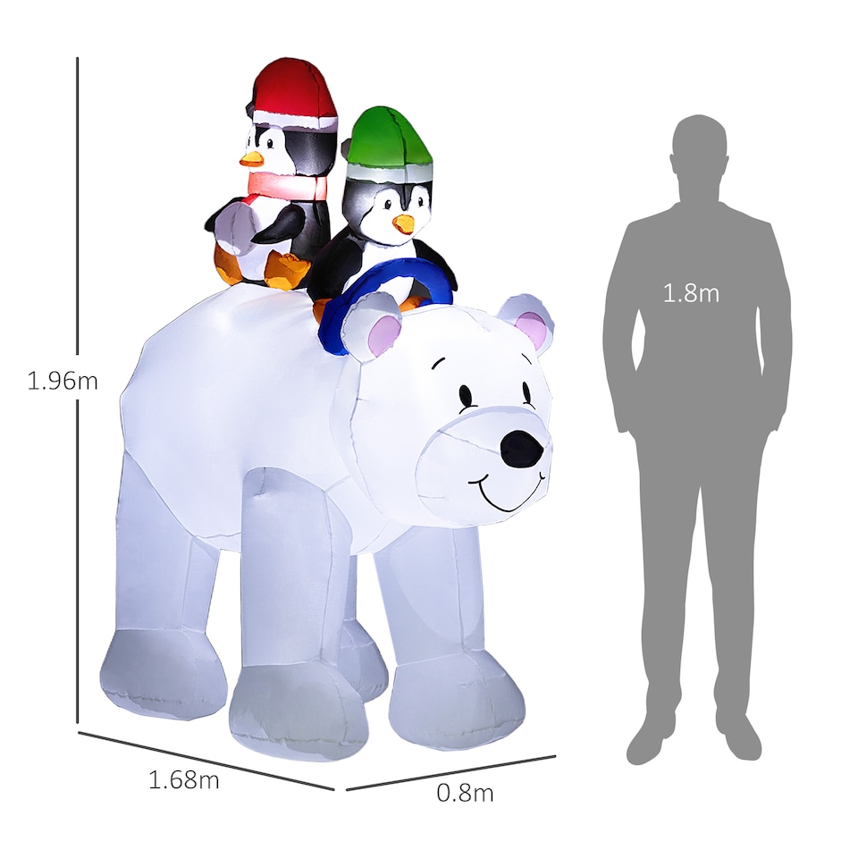 image 1 of Outsunny 6.4FT Christmas Inflatable Two Penguins Riding on Polar Bear, Christmas Blow Up Outdoor LED Display for Garden Party