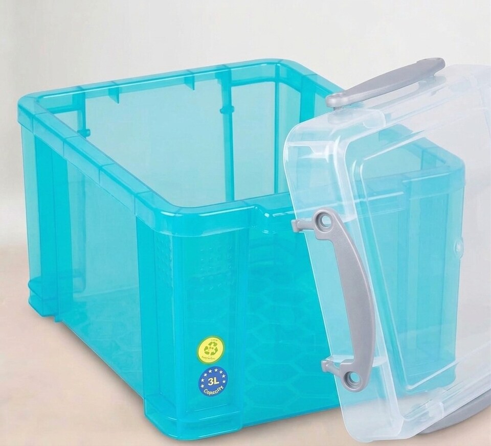Really Useful Plastic Storage Box 3 Litre Transparent Blue Pack of 7 ...