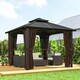 image 2 of Outsunny 3x3(m) Hardtop Gazebo with Polycarbonate Roof & Sides, Brown
