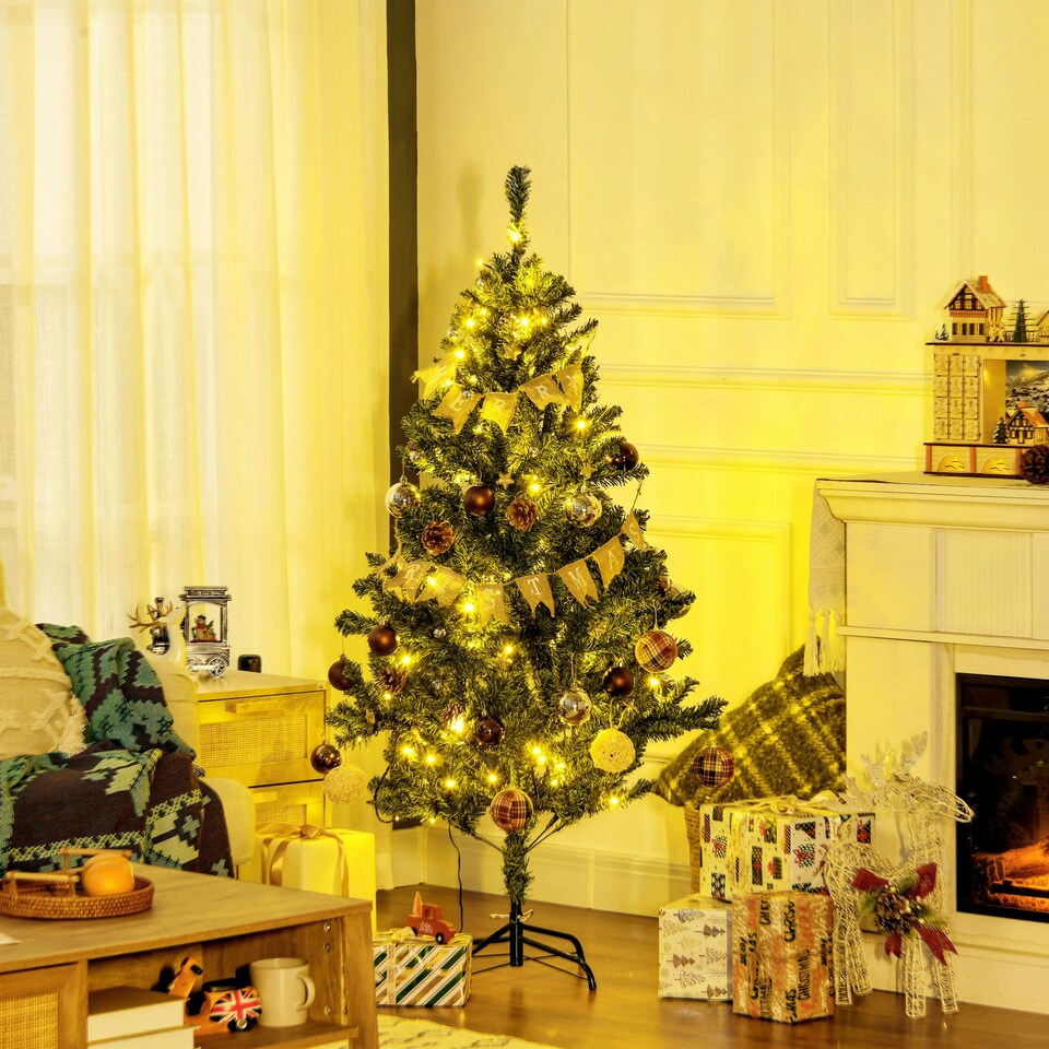 image 1 of HOMCOM 5ft Artificial Christmas Tree with LED Lights, Decoration, Auto Open