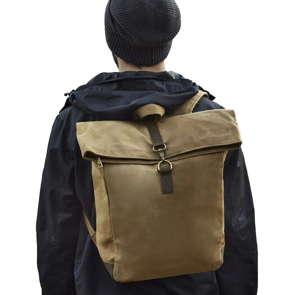 image 1 of Quadra Heritage Waxed Canvas Leather Accent Backpack - Desert Sand - One Size
