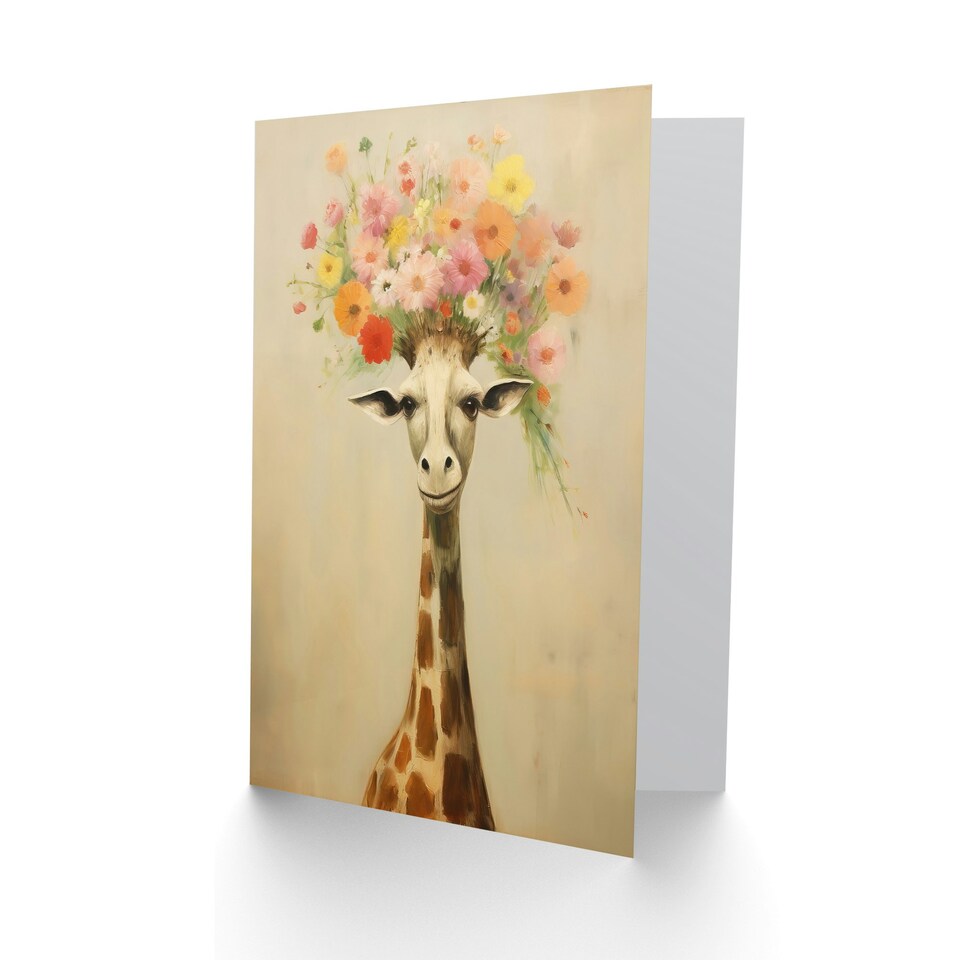image 1 of Cheerful Wildflower Bouquet Hat Giraffe Birthday Card