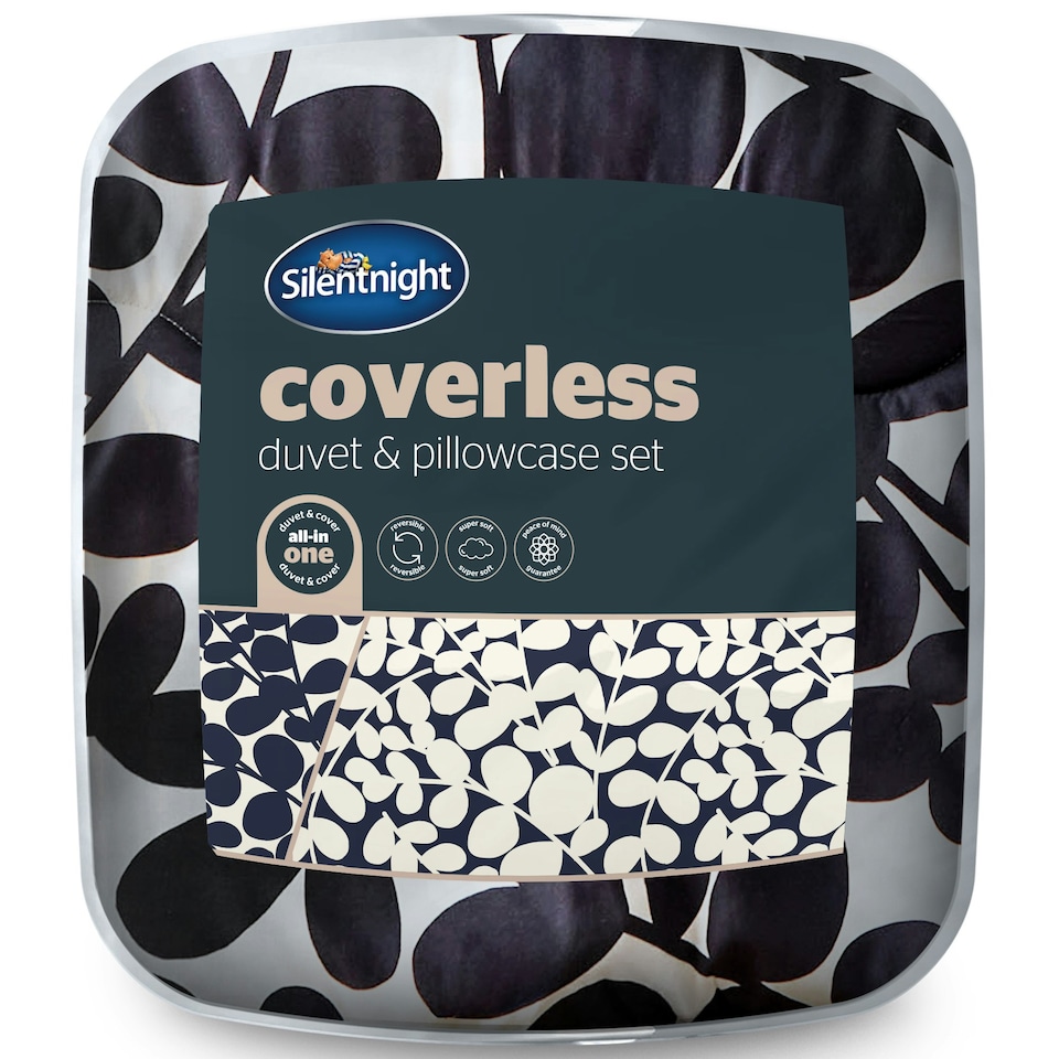 image 1 of Silentnight Coverless 10.5 Tog Duvet and Pillowcase Set, Leaf Print Blue | Double