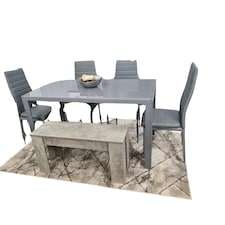 Dining Table Set with 4 Chairs, and a Bench Dining Room and Kitchen table set of 4, and Grey Bench Grey