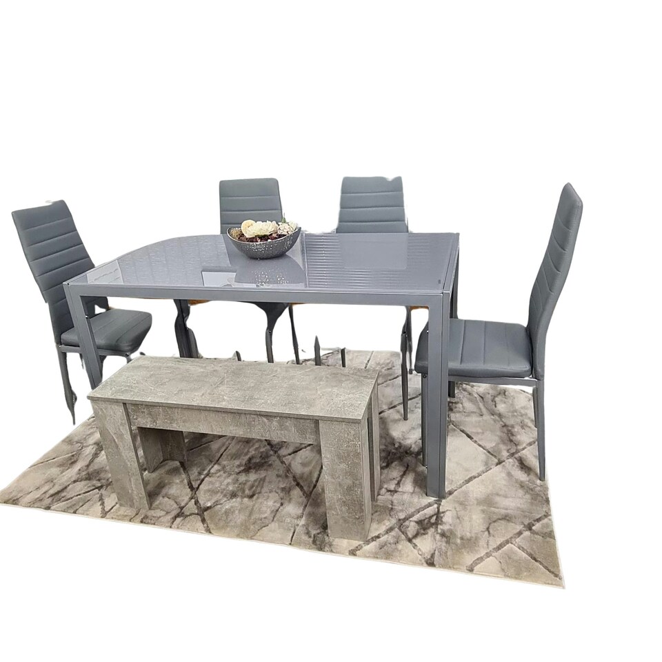 image 1 of Dining Table Set with 4 Chairs, and a Bench Dining Room and Kitchen table set of 4, and Grey Bench Grey
