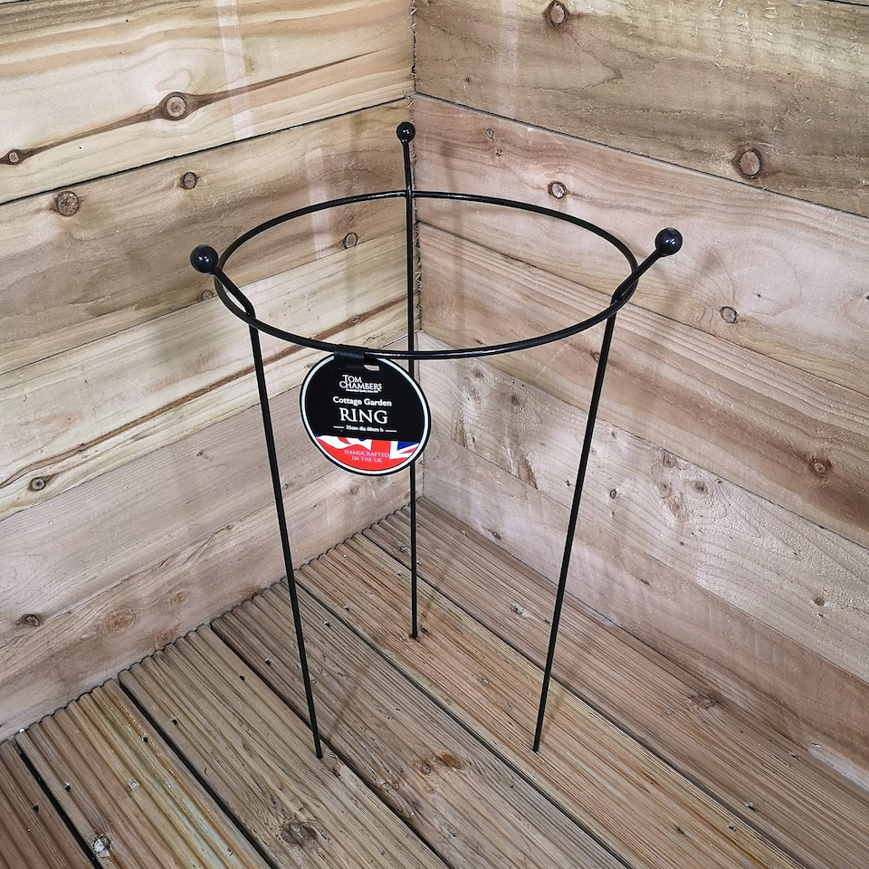 image 1 of 4 Pack of Small 60cm x 35cm Heavy Duty Black Steel Herbaceous Garden Plant Support Ring