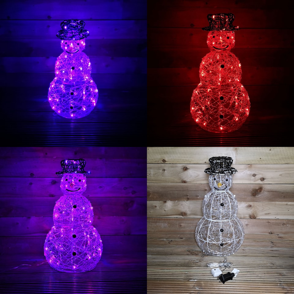 image 1 of 60cm Indoor Outdoor Acrylic Snowman Christmas Decoration with Colour Changing LED