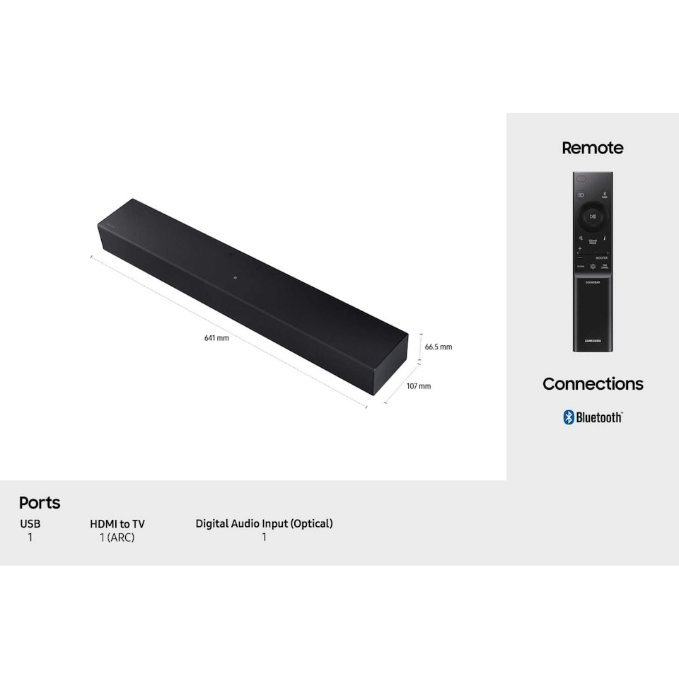 image 1 of Samsung B-Series 2.0ch Soundbar with Built-In Subwoofer - Black HW-B400F