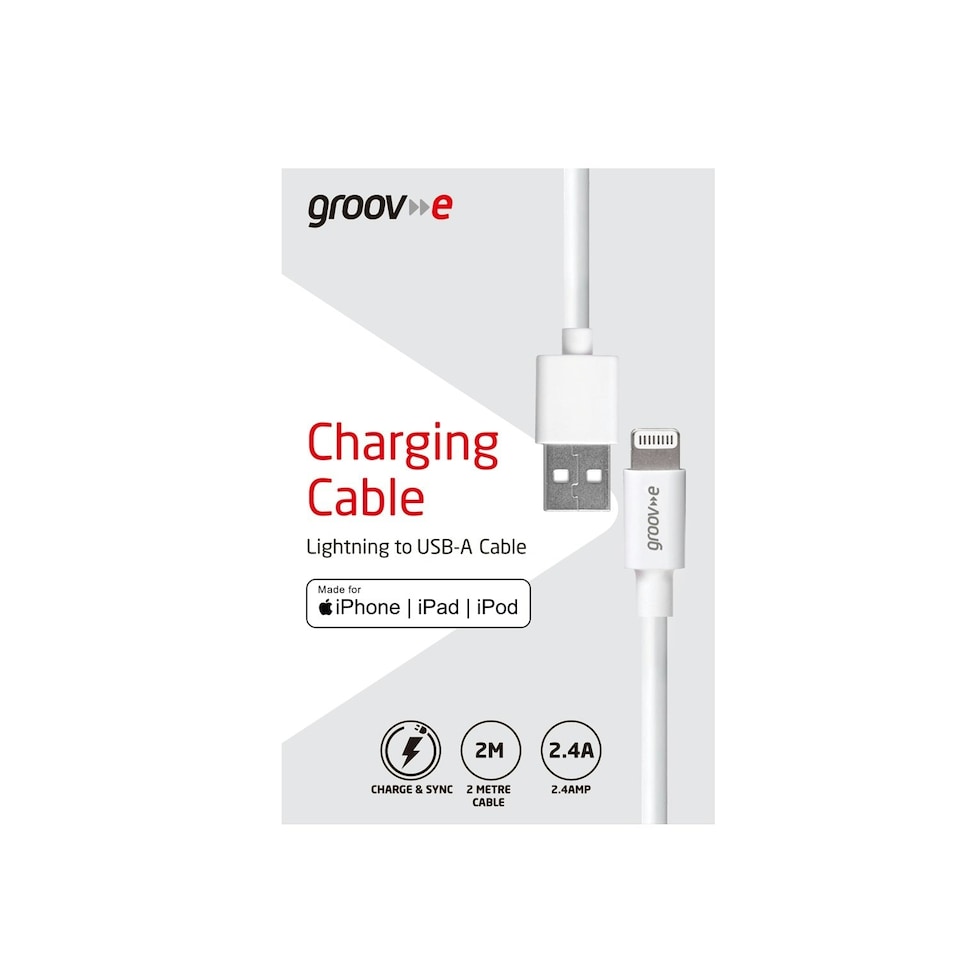 image 1 of Groov-e GVMA042WE MFI Lightning to USB-A Charging Cable 2M - White