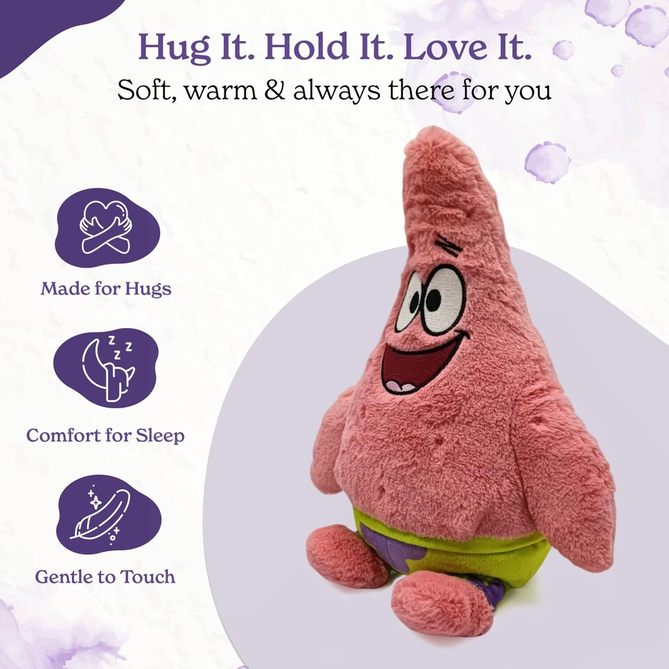 image 1 of Warmies Plush Patrick Star from Nickelodeon’s Spongebob Squarepants. Microwavable Toy, Weighted Heatable Plushie for Adults and Kids, Stuffed Cuddly Toy, Gently Scented with French Lavender