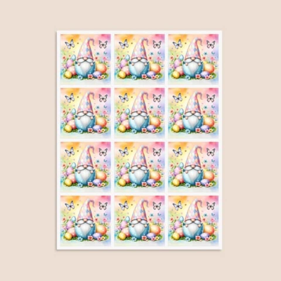 image 1 of Easter Gonk Square Stickers 65mm - Sheet of 12