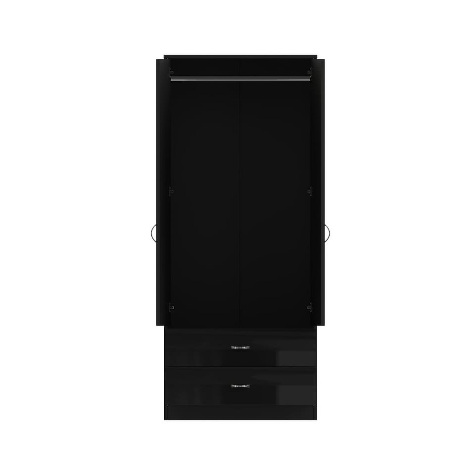 image 1 of FWStyle Chilton Combination Wardrobe 2 Door 2 Drawer - Black Gloss Front Black