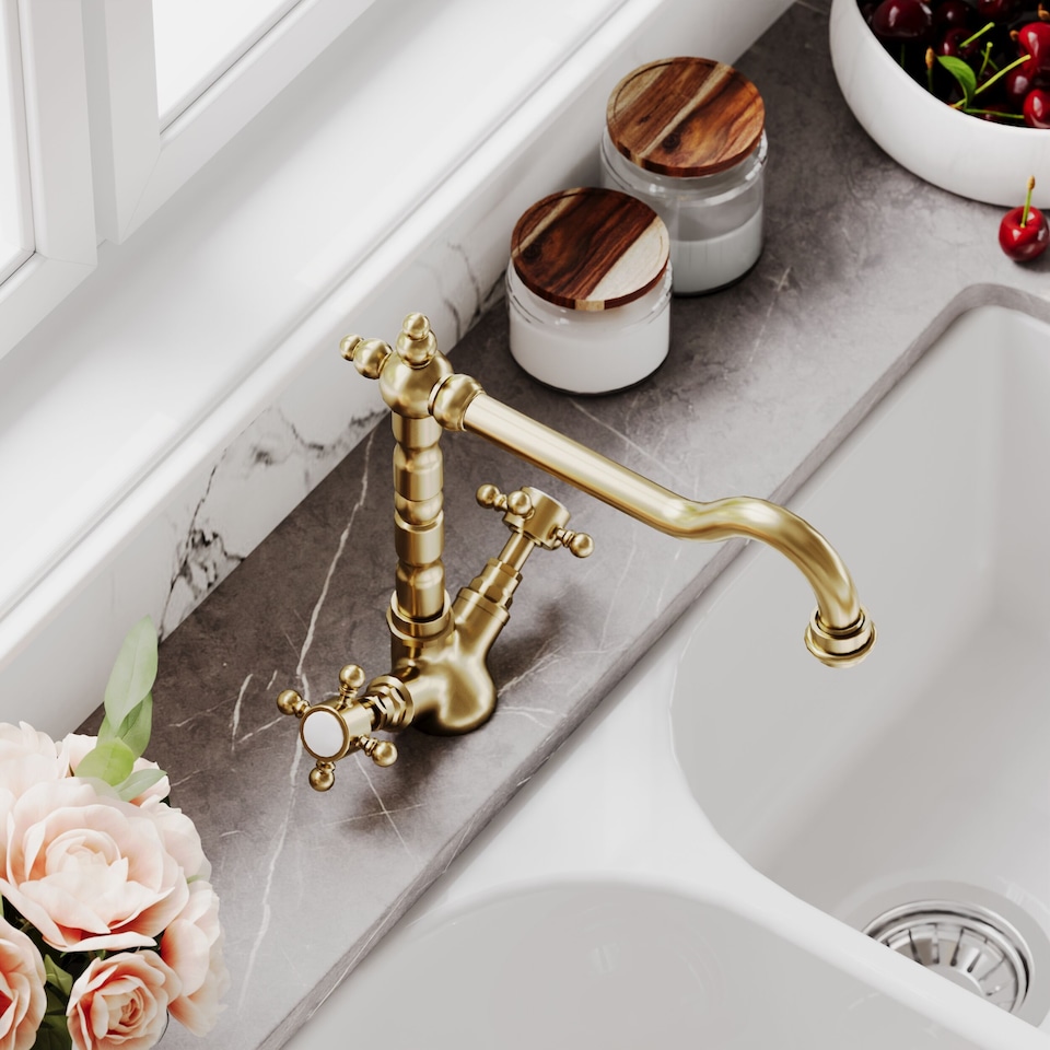 image 1 of Traditional French Classic Kitchen Sink Mono Mixer Tap | Copper | Brushed Brass | 1