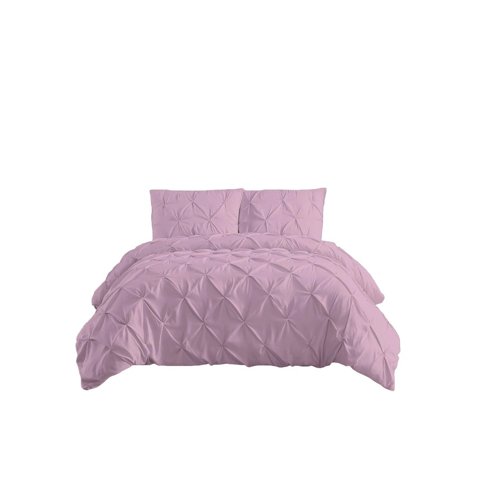 image 1 of Pintuck Pinch Pleated Polycotton Duvet Cover And Pillowcase/s Set Bed Linen Pink | Pink | Super King
