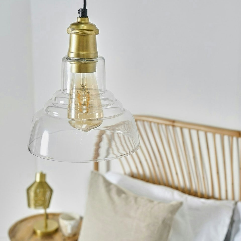 image 1 of ValueLights Aurelian Brushed Gold Pendant Light with Clear Dome Lamp Shade