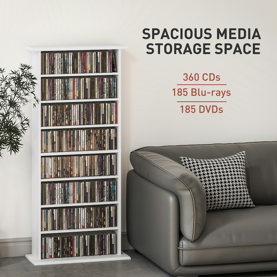 image 1 of HOMCOM CD Storage Unit DVD Tower Blu-ray Storage Shelf for Living Room White White