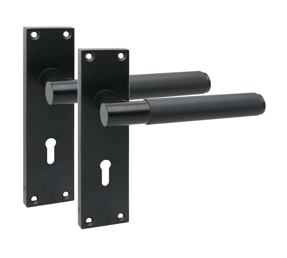 image 1 of Golden Grace Victorian T-Bar Linear Design Lock Door Handle Set Matt Black Finish with 3 Lever Lock - 150mm