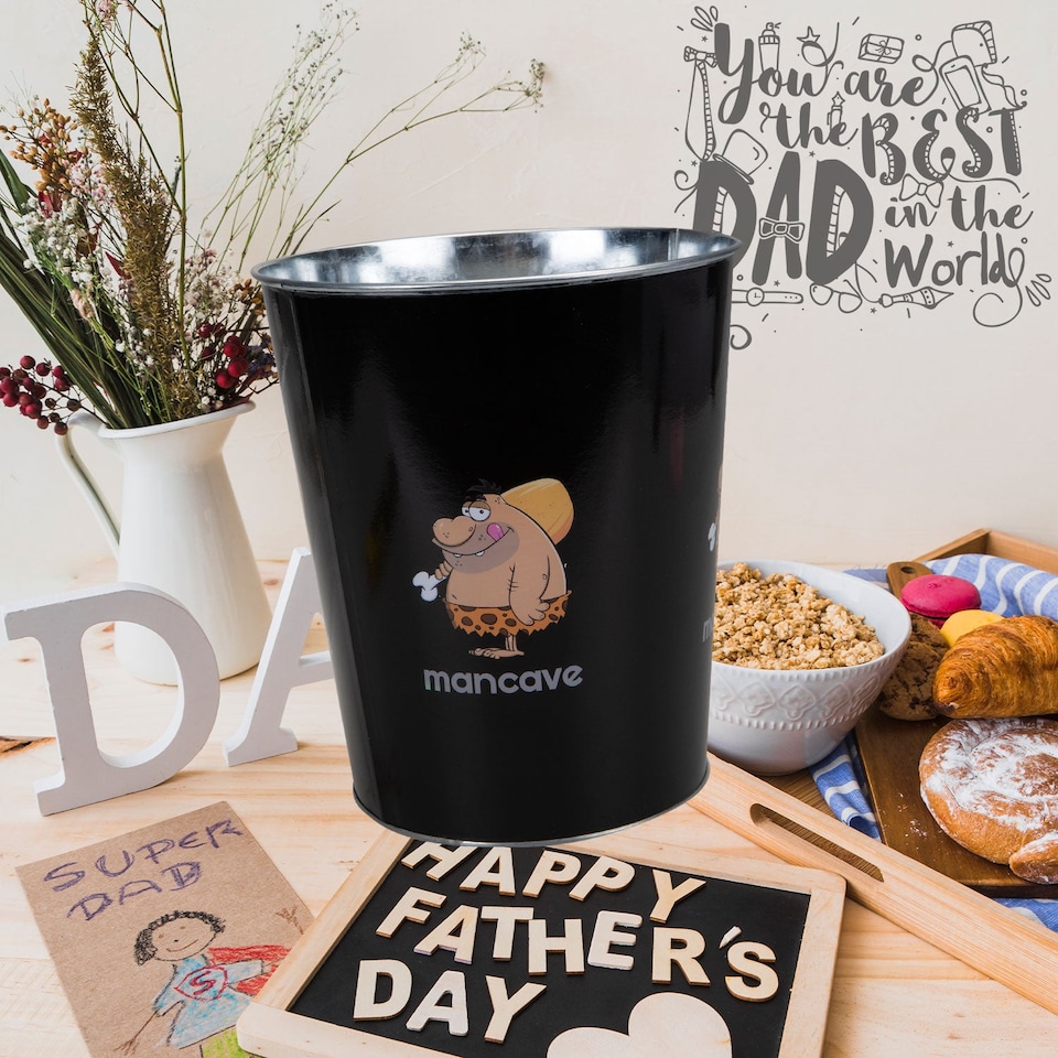 image 1 of PMS Man Cave Waste Bin Best Dad Ever Fathers Day Gift Black