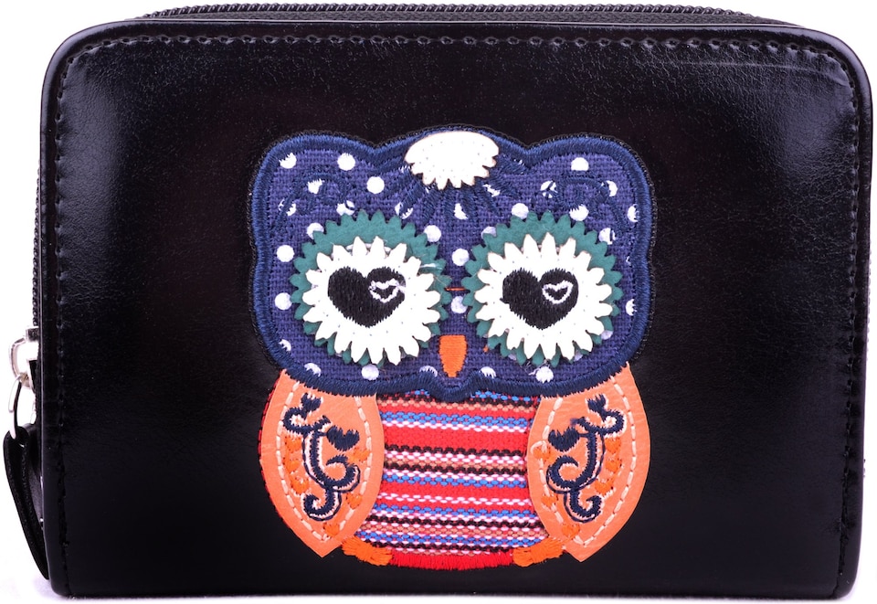 image 1 of Lorenz Womens / Girls Faux Leather Purse / Money / Coin Holder with Owl Design | Black | Black