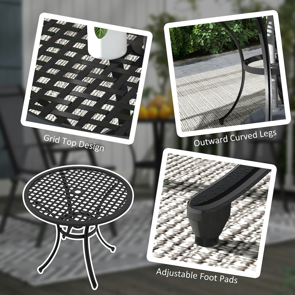 image 1 of Outsunny Cast Aluminium Bistro Table with Umbrella Hole, Black