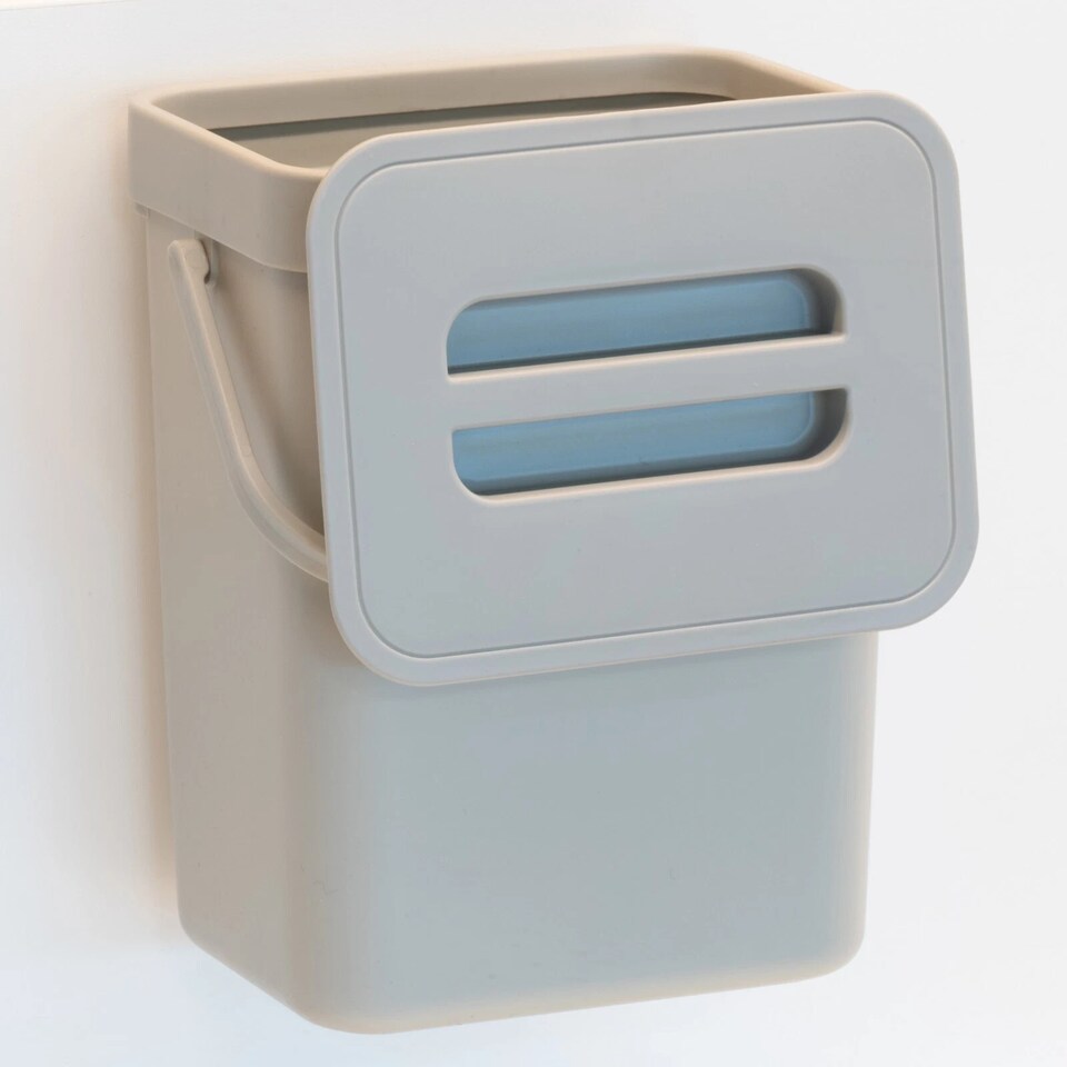 image 1 of 3L Wall Mounted Hanging Recycling Waste Bin Kitchen Cabinet Door with Handle & Lid | Grey | Grey