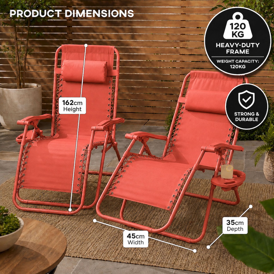 image 1 of Set of 2 Zero Gravity Reclining Foldable Garden Chairs Sun Loungers