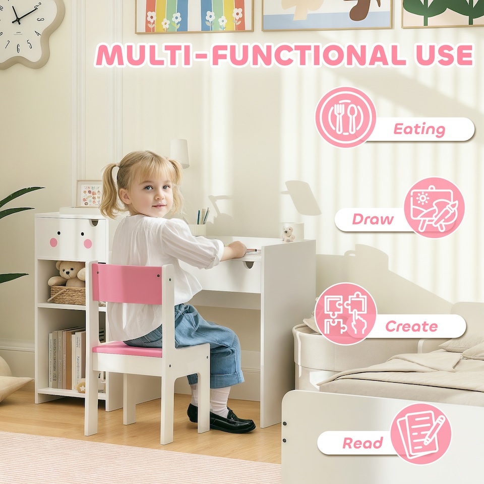 image 1 of AIYAPLAY Kids Desk and Chair Set, Toddler Table and Chair Set | White