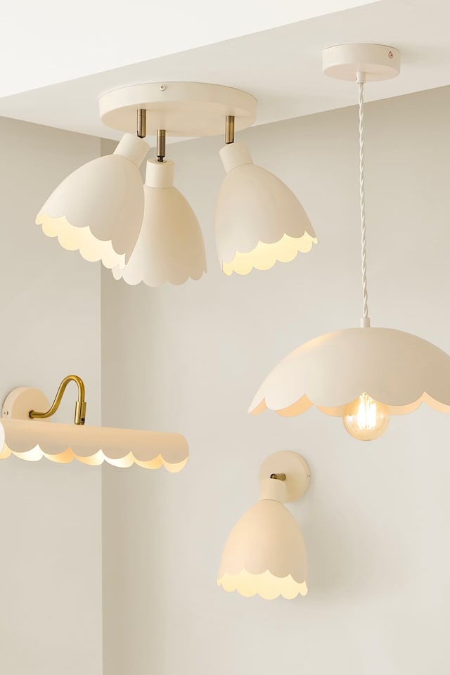 image 1 of ValueLights Millie Pair Cream Flower Scallop Adjustable Picture Wall Lights