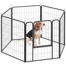 PawHut Six-Panel Dog Playpen with Door, for Indoor, Outdoor, 80cm Tall