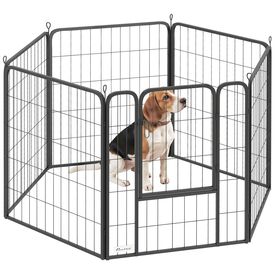 image 1 of PawHut Six-Panel Dog Playpen with Door, for Indoor, Outdoor, 80cm Tall