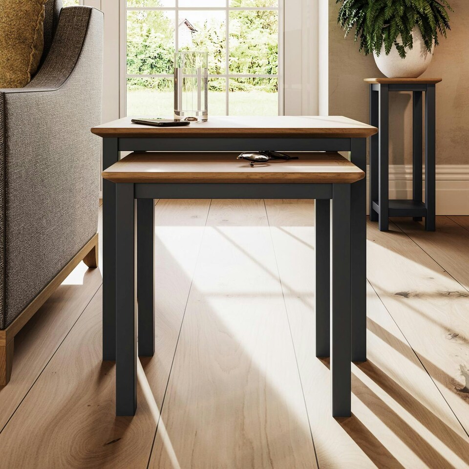 image 1 of Taberno Oak Nest Of 2 Tables Graphite Blue Blue