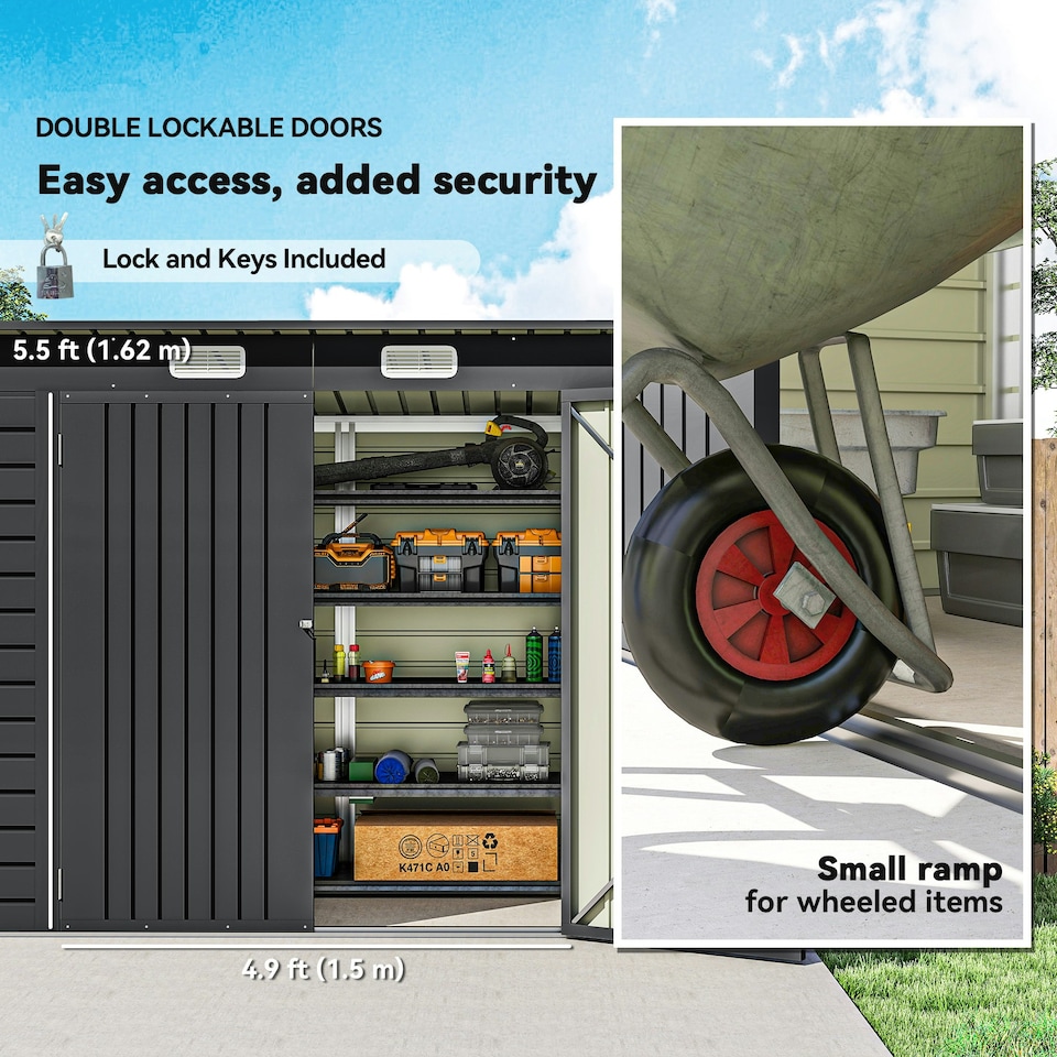 image 1 of Outsunny 8 x 4FT Metal Garden Storage Shed with Double Doors and Vents