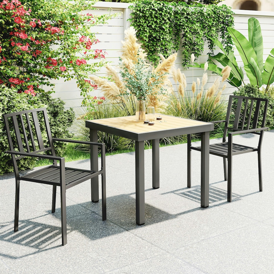 image 1 of Outsunny 2 PCs Stackable Outdoor Garden Chairs with Metal Slatted Design, Black