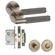 image 1 of Golden Grace Straight T-Bar Knurled Bathroom Door Handle Set in Antique Brass with Thumbturn and Mortise Lock Bronze