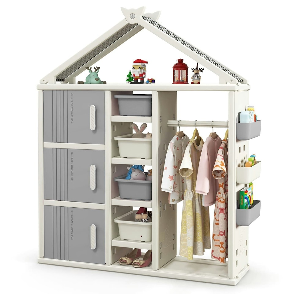 image 1 of COSTWAY Storage Closet Children Dresser Armoire Closet-Grey | Grey