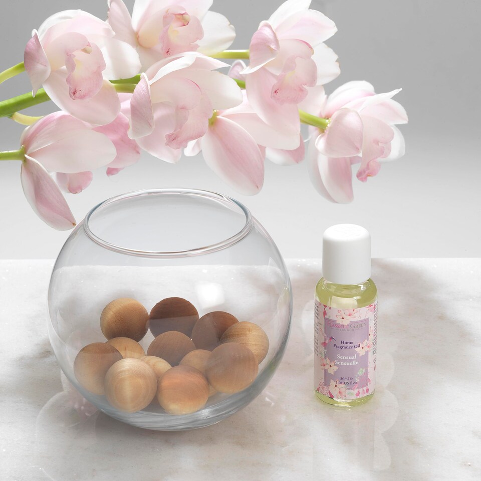 image 1 of Hassett Green London - Sensual Sensuelle Lavender & Rose - Scented Wooden Balls Pack of 12 plus 30ml Bottle of Home Fragrance Oil for Refreshing - Alternative to Pot Pourri, Diffusers and Sachets