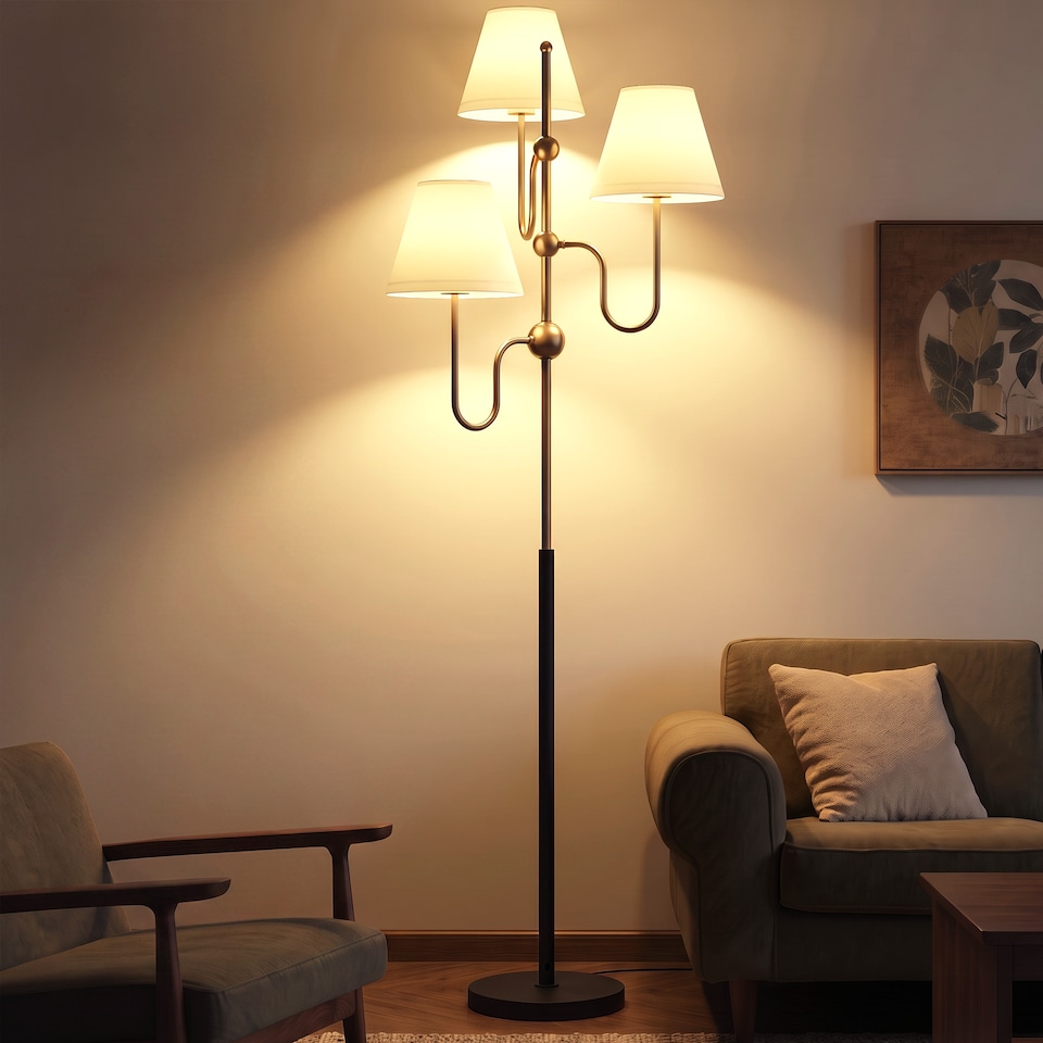 image 1 of HOMCOM 3-Light Floor Lamp, 165 cm Tall Standing Lamp with Foot Switch