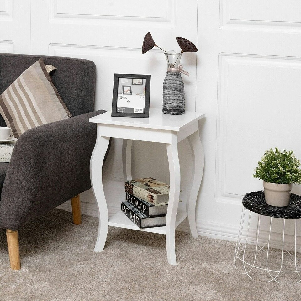 image 1 of COSTWAY Set of 2 End Table Living Room Sofa Side Table White White